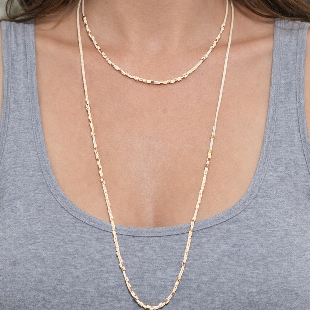 J.Jill Adjustable Layered Suede Cord Necklace Gold Cube. . (BJ111)